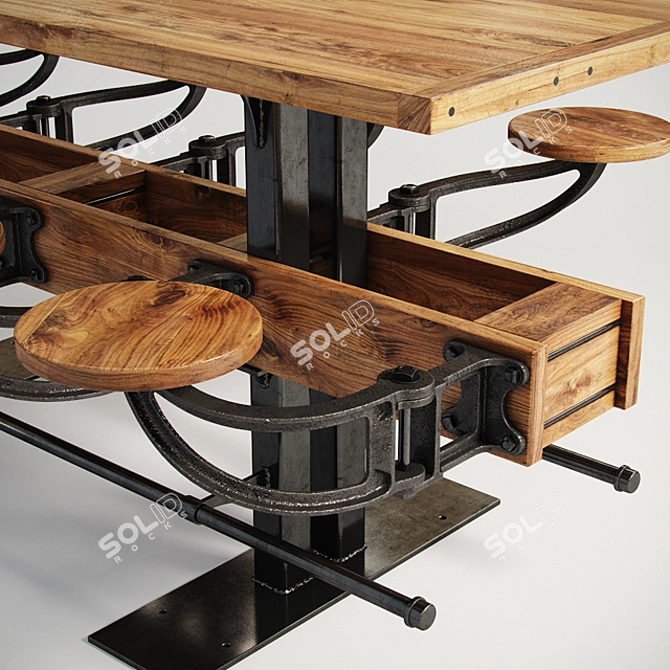 Vintage Swing Out Bar Table - Industrial Rustic 3D model image 3