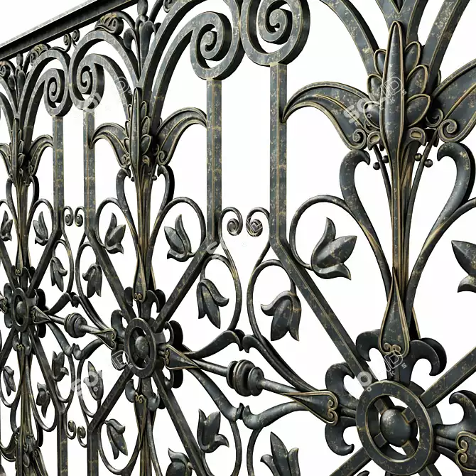 Elegant Wrought Iron Railing 3D model image 3