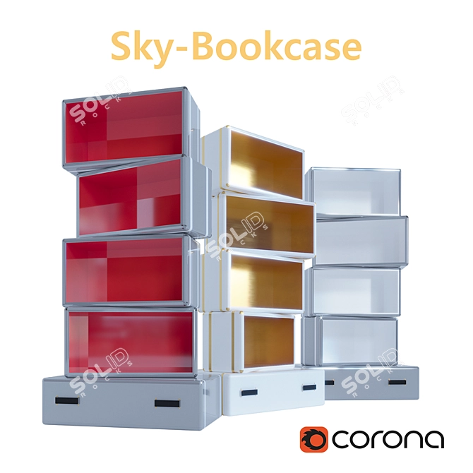 Sky Tall Bookcase (100cm Width, 46cm Depth, 190cm Height) 3D model image 1