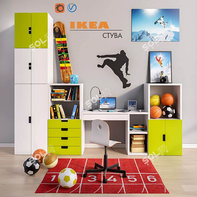 Modular Children's Room Furniture & Accessories 3D model image 1