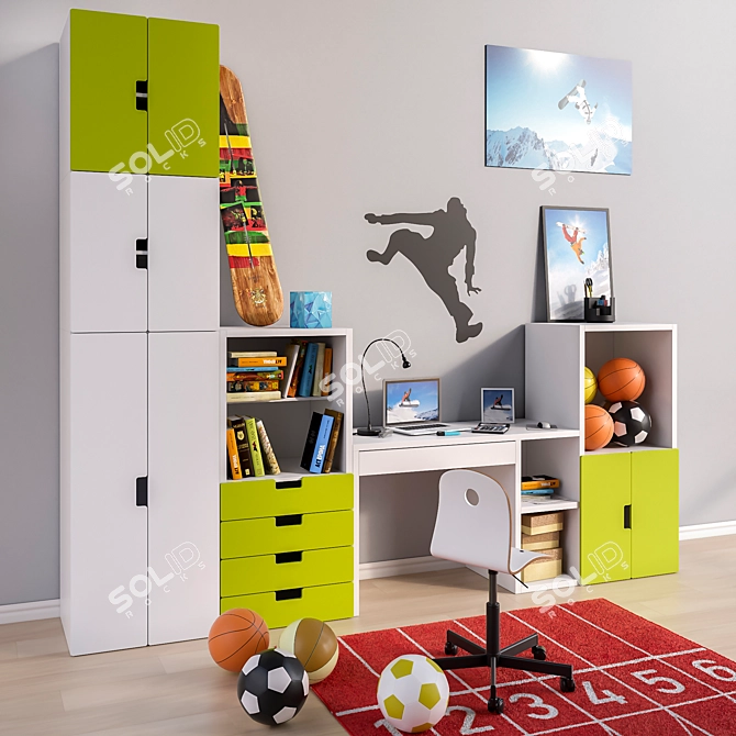 Modular Children's Room Furniture & Accessories 3D model image 2