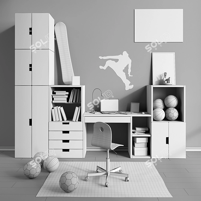 Modular Children's Room Furniture & Accessories 3D model image 3