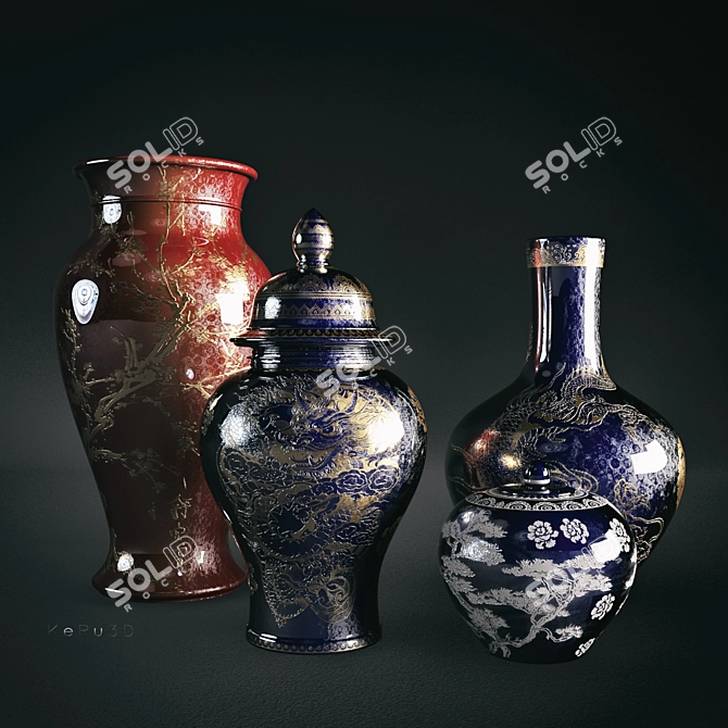 Exquisite Chinese Antique Vases 3D model image 1