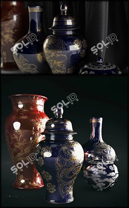 Exquisite Chinese Antique Vases 3D model image 2