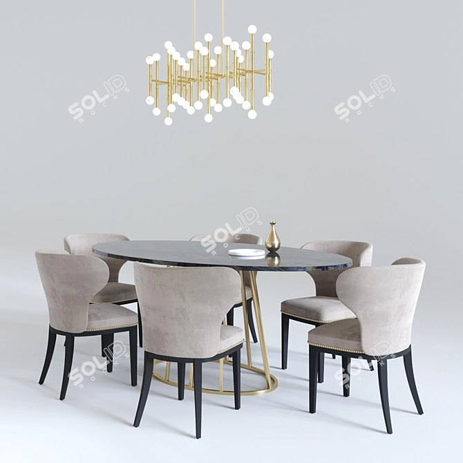 Elegant Aile Table with Meurice Chandelier 3D model image 1