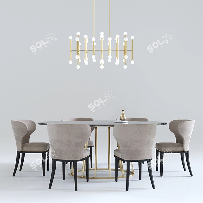 Elegant Aile Table with Meurice Chandelier 3D model image 2