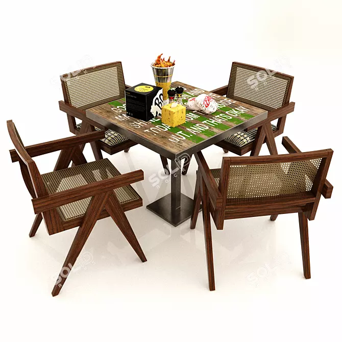 Rustic Outdoor Dining Set 3D model image 1