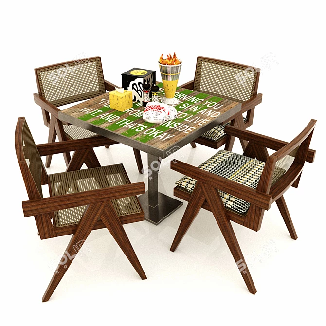Rustic Outdoor Dining Set 3D model image 2