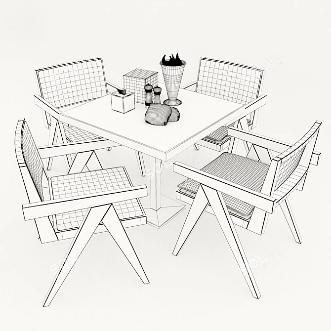 Rustic Outdoor Dining Set 3D model image 3