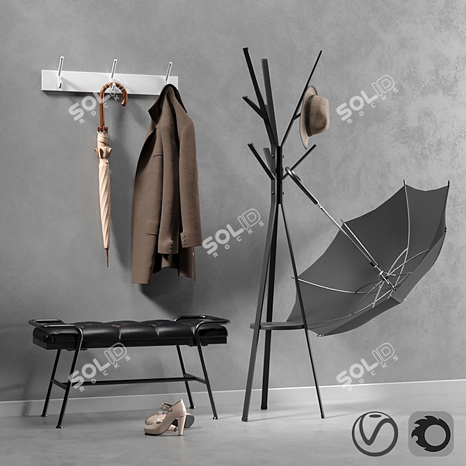 Entrance Essential: Stylish Coat Rack & Bench 3D model image 1