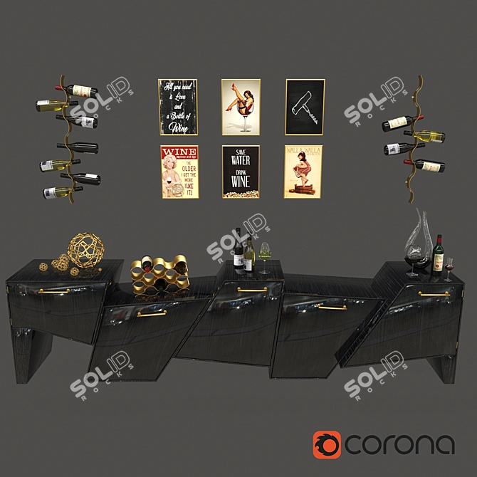 Coast Range Wine Cabinet Set: Stylish Storage Solution 3D model image 1