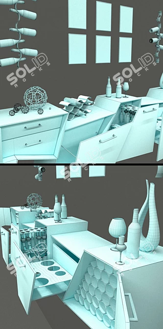 Coast Range Wine Cabinet Set: Stylish Storage Solution 3D model image 3