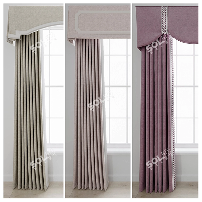 Elegant Lambrequin Curtain Set 3D model image 1