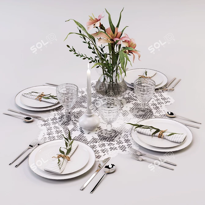 Rustic Dining Table Set 3D model image 1