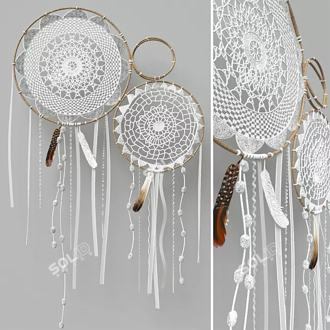 Title: Elegant White Macrame Wall Hanging 3D model image 1