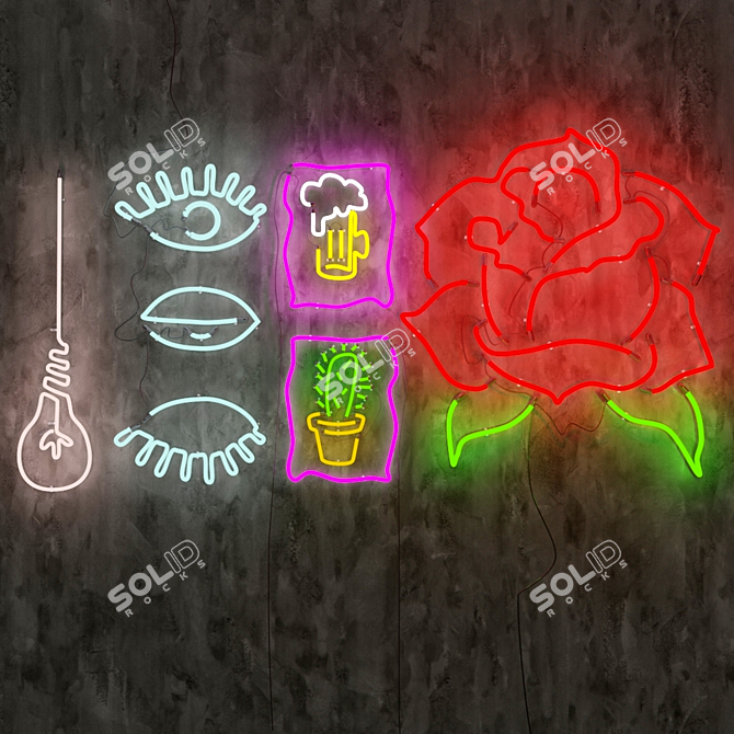 Vibrant Neon Wall Lights 3D model image 2