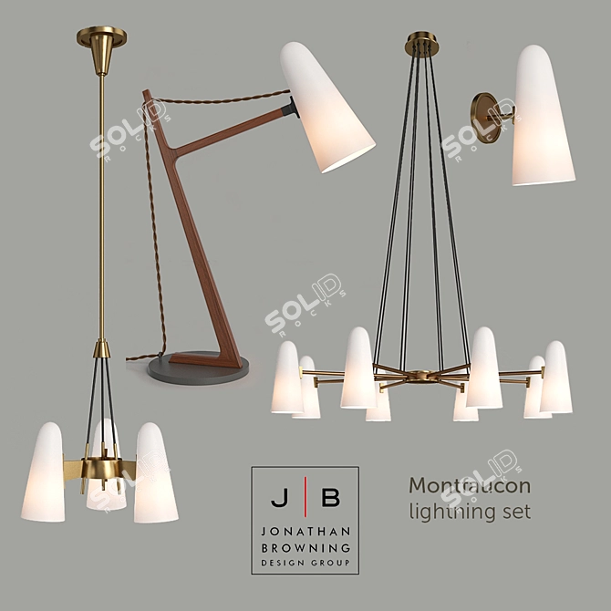 Browning Montfaucon Bronze and Glass Lighting Set 3D model image 1