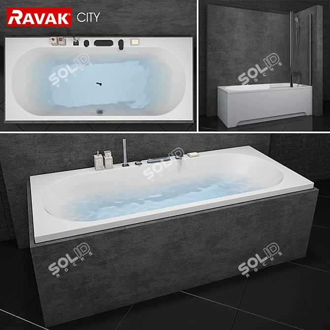 Ravak City Bathtub with 4 Included Curtains 3D model image 1