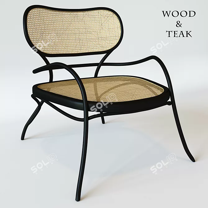Classic Teak and Wood Armchair 3D model image 1