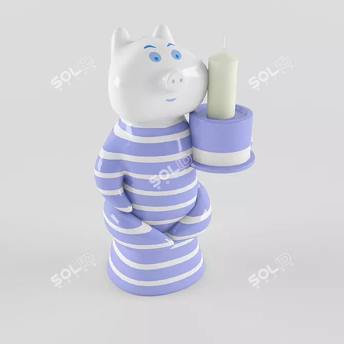  Porcelain Pig Candle Holder 3D model image 1