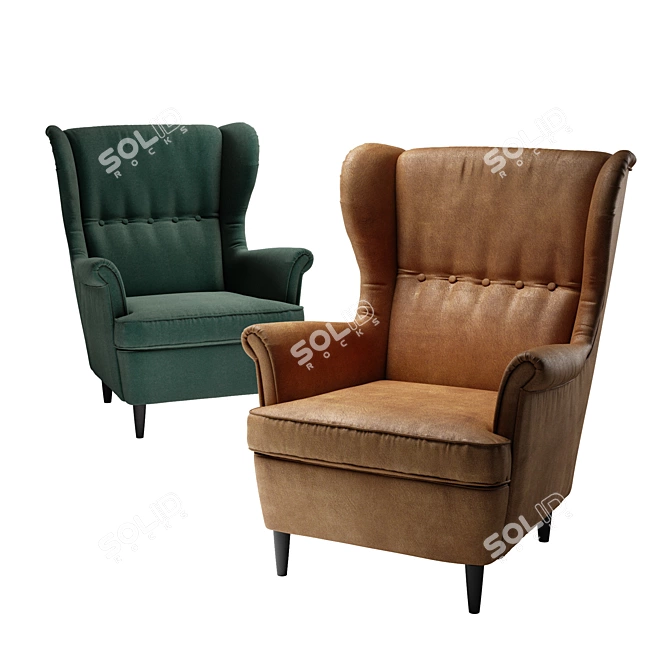 Elegant Green Leather Wing Chair 3D model image 1