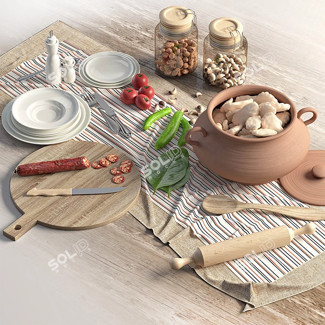 Traditional Kitchen Decor Set 3D model image 1