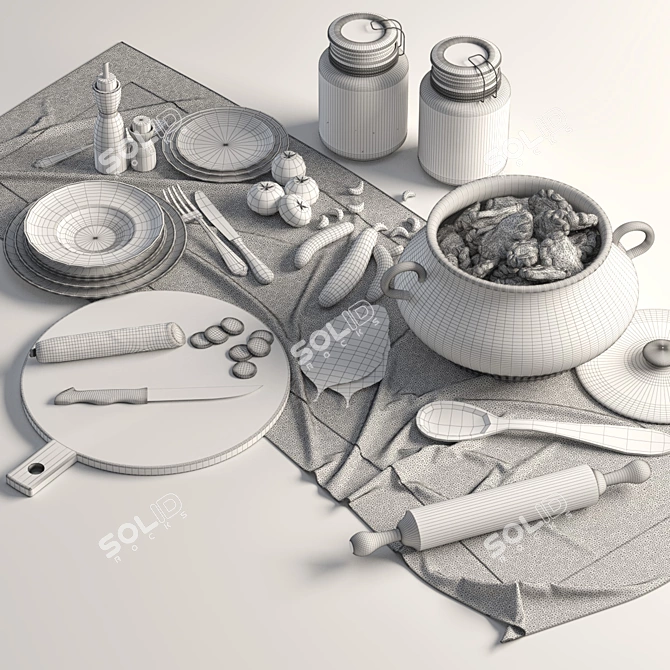 Traditional Kitchen Decor Set 3D model image 3