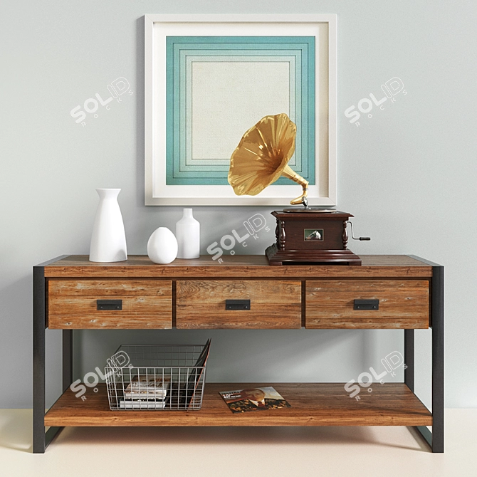 Vintage-inspired Bin Pull Console 3D model image 1