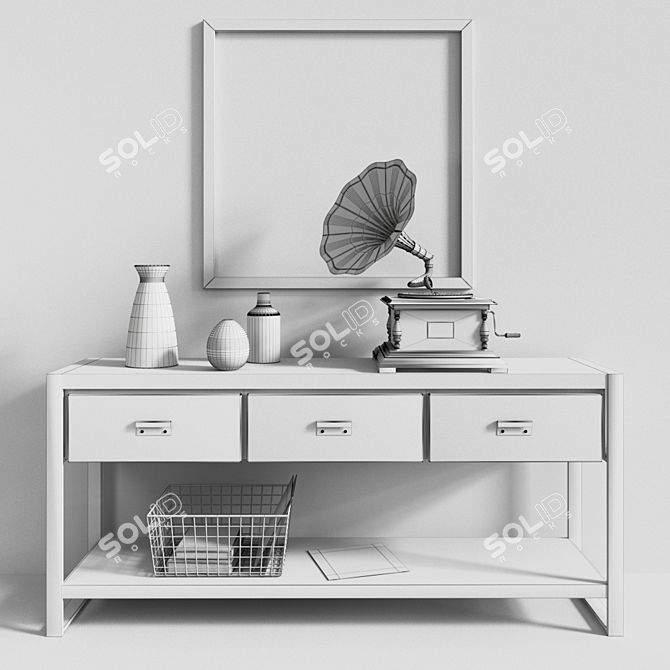 Vintage-inspired Bin Pull Console 3D model image 3