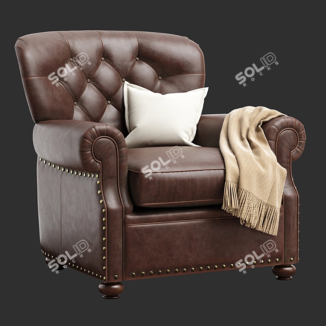 Classic Leather Armchair with Quilted Detail 3D model image 1