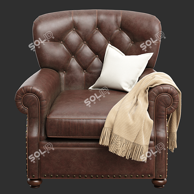 Classic Leather Armchair with Quilted Detail 3D model image 2