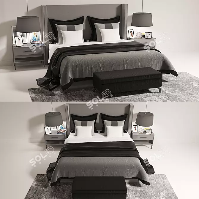 Elegant Art Deco Bed 3D model image 1