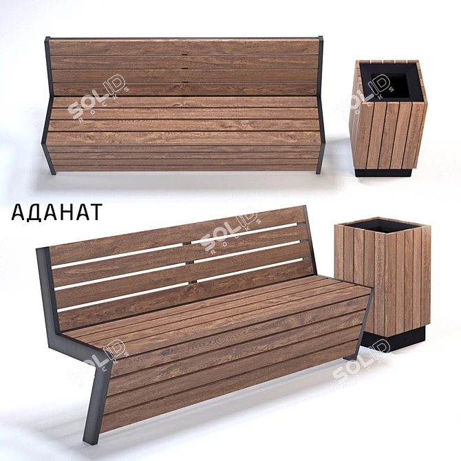 Adanat Ursula - Outdoor Bench & Dustbins 3D model image 1