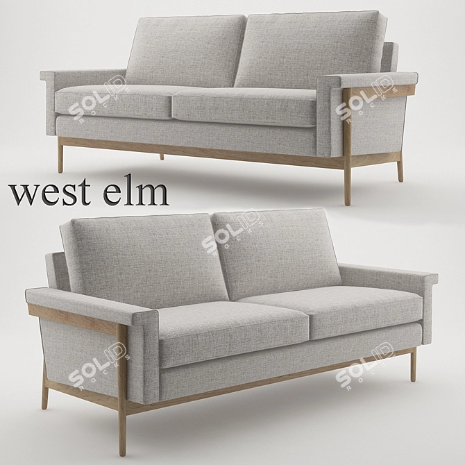 Feather Gray Retro Weave Oak Wood Loveseat - 68 3D model image 1