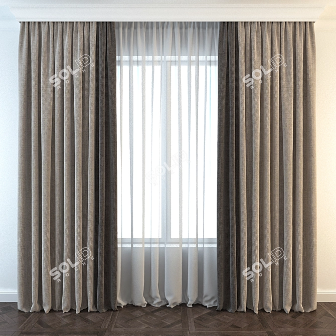 Elegant Drapery Curtain 3D model image 1