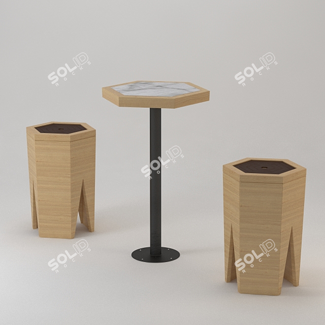 Wooden Hex Seat & Table 3D model image 1