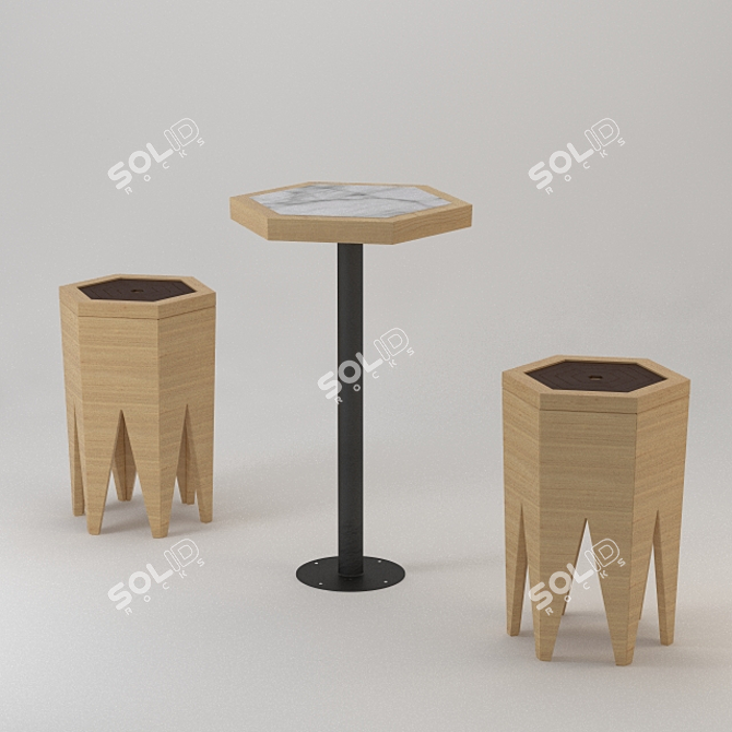 Wooden Hex Seat & Table 3D model image 2