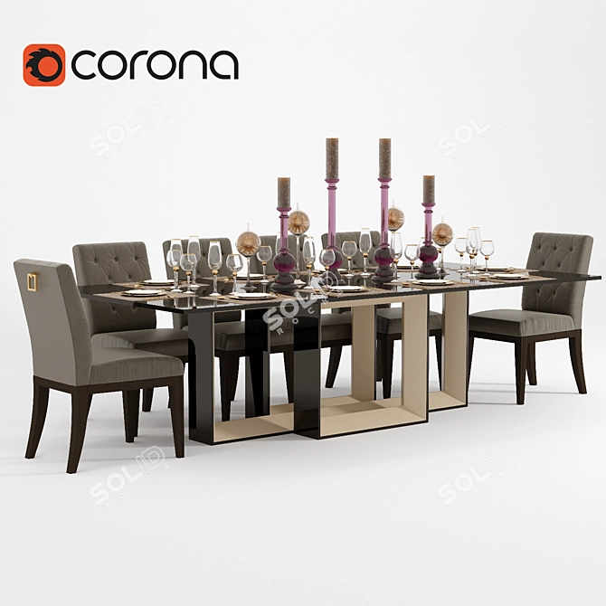 Elegant 3-Piece Dining Set 3D model image 2