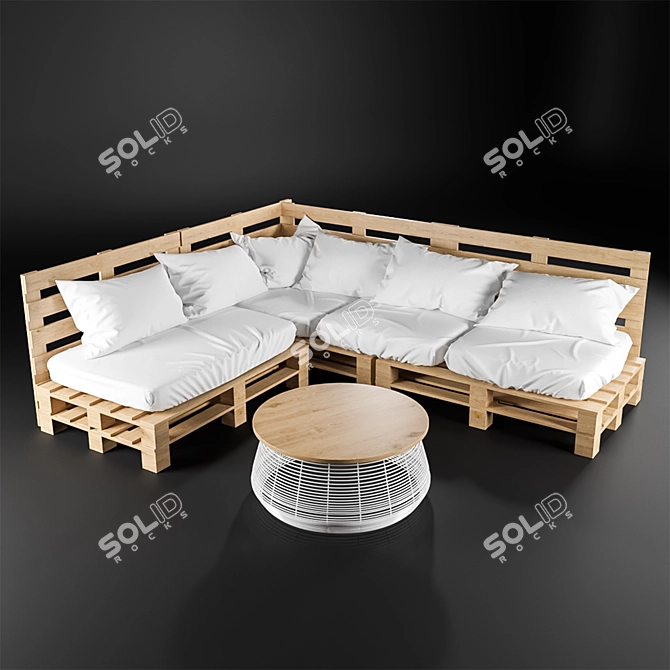 Rustic Oak Corner Pallet Sofa 3D model image 1