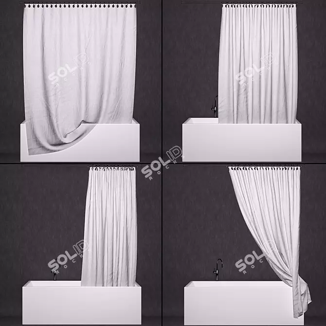 Elegant Bathroom Set: Curtains, Bathtub, Faucet 3D model image 1