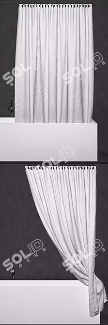 Elegant Bathroom Set: Curtains, Bathtub, Faucet 3D model image 3