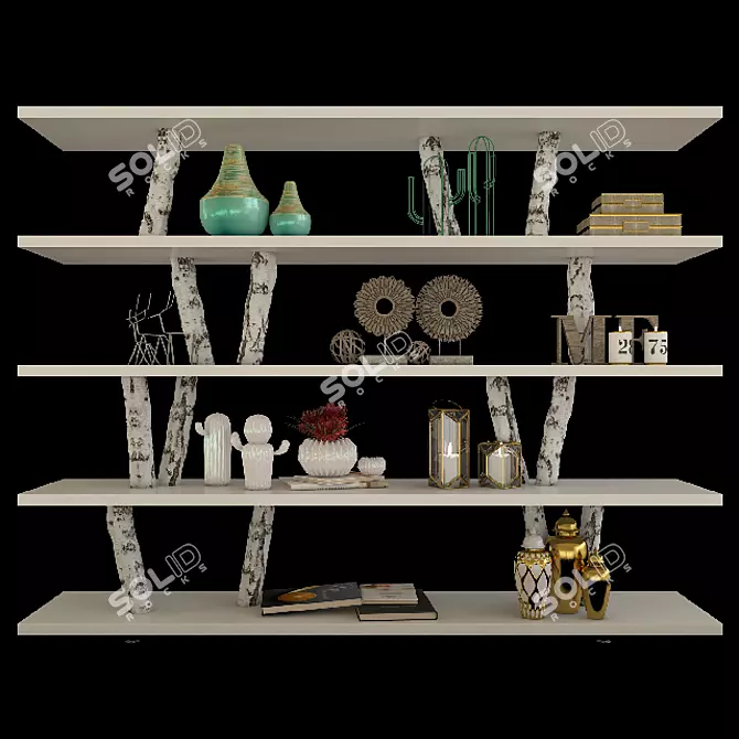 Rustic Elegance Birch Bookcase 3D model image 1