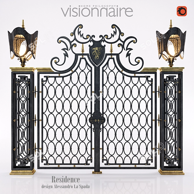 Elegant Baroque Residence Doors 3D model image 1