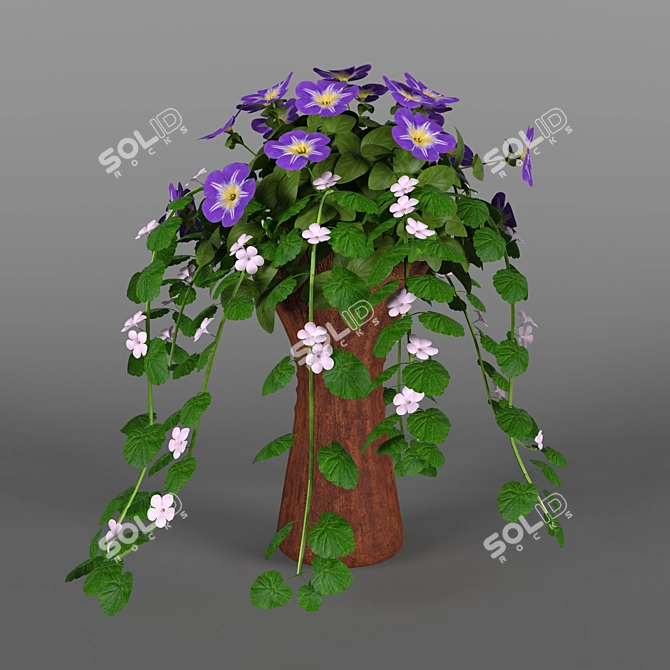 Petunia-Infused Bakop: Vibrant Ampel Flowers 3D model image 1