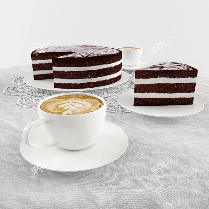 Decadent Chocolate Cake & Cappuccino 3D model image 1