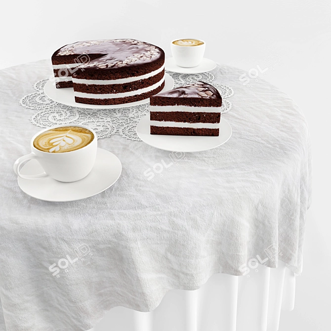 Decadent Chocolate Cake & Cappuccino 3D model image 2