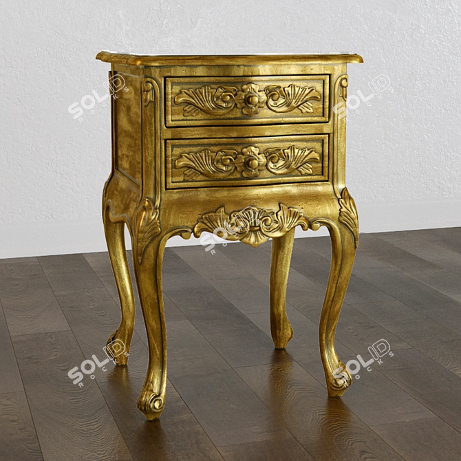 French Flair 2-Drawer Gold Leaf Side Table 3D model image 1