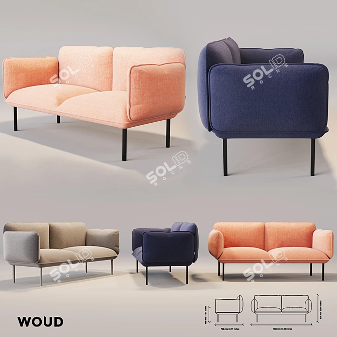 WOUD Nakki - Stylish Two-Seater Sofa 3D model image 1