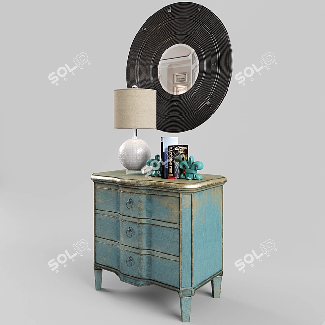 Rattan Mirror and Table Decor 3D model image 2