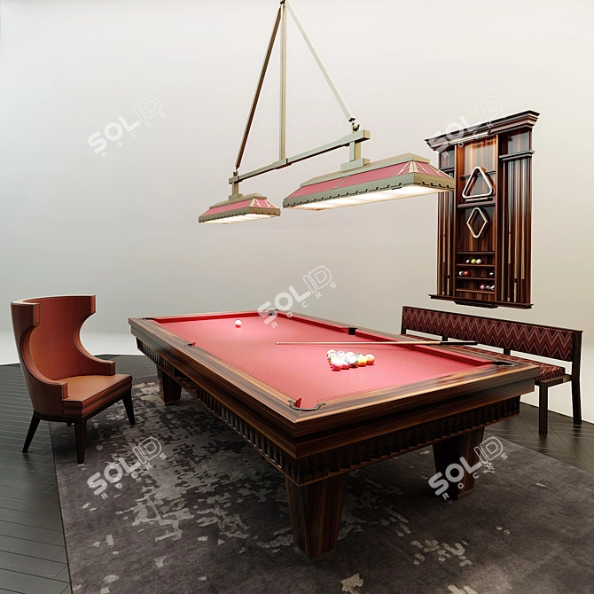 Complete Billiards Set with Table, Cue, Chair & Accessories 3D model image 1